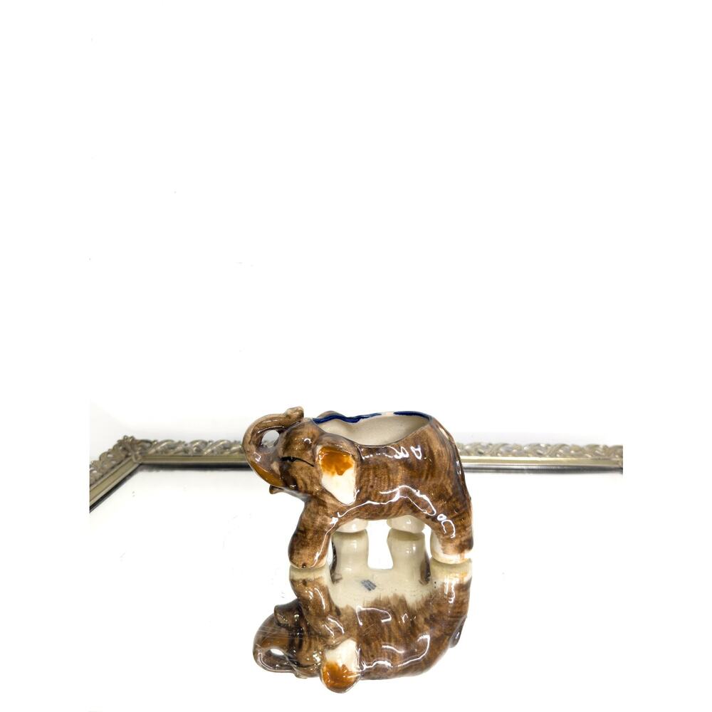 Vtg Mid-century Ceramic Elephant Figurine, Elephant Toothpick Holder or Q-tip